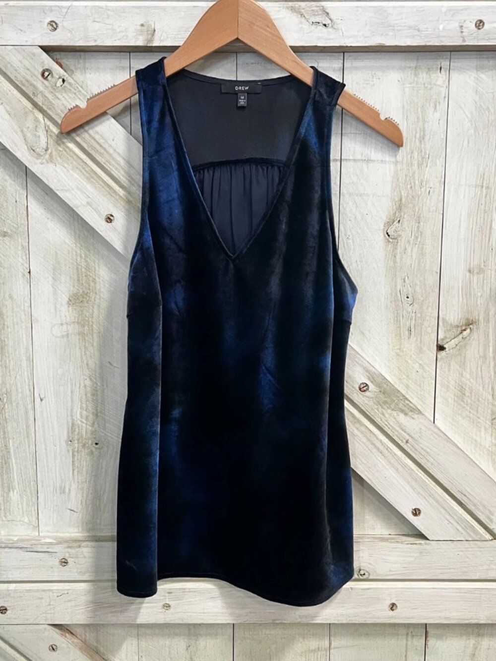 Drew Blue & Black Velour V Neck Tank Top Size M
